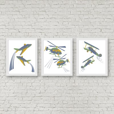 Green Airplanes & Helicopters Printable Set
