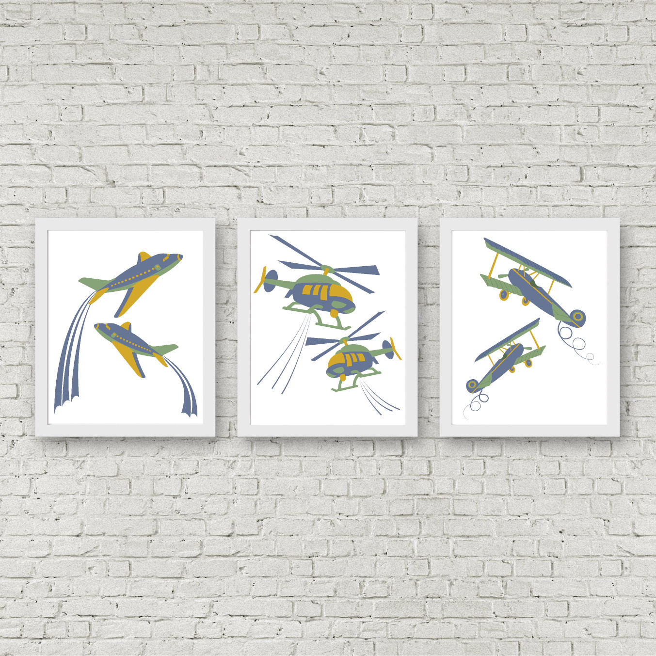 Green Airplanes & Helicopters Printable Set