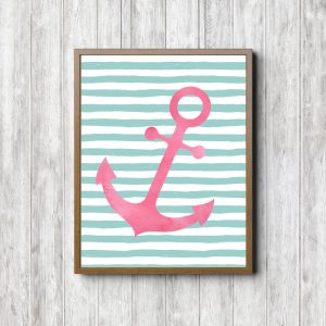Pink & Mint Nautical Anchor Printable