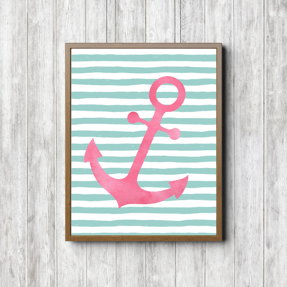 Pink & Mint Nautical Anchor Printable