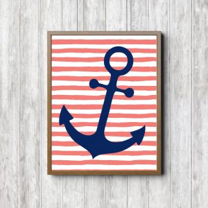 Blue Anchor Coral Stripes Printable