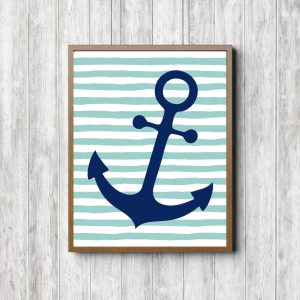 Navy Anchor Mint Stripes Printable