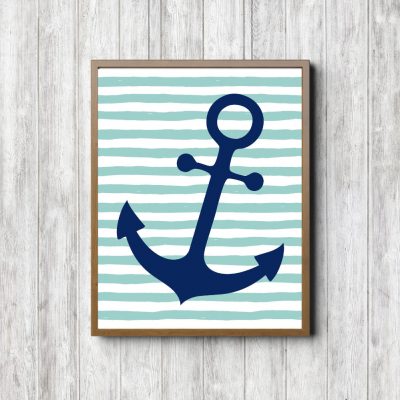 Navy Anchor Mint Stripes Printable