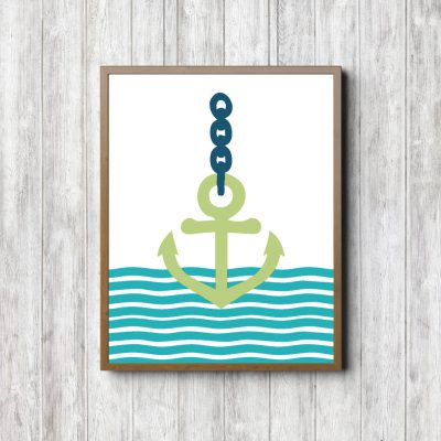 Green & Blue Anchor Nautical Printable