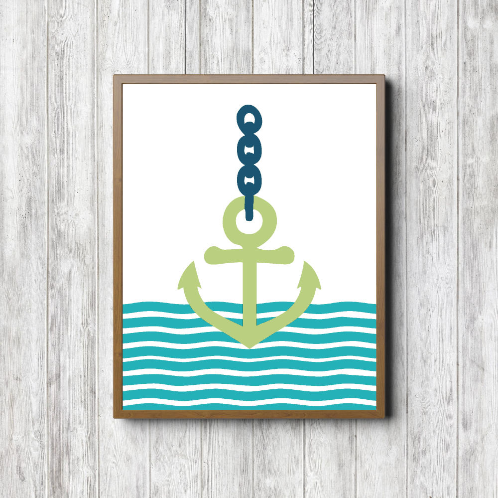 Green & Blue Anchor Nautical Printable