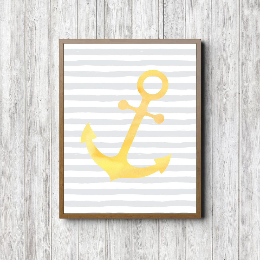 Yellow & Gray Nautical Anchor Printable