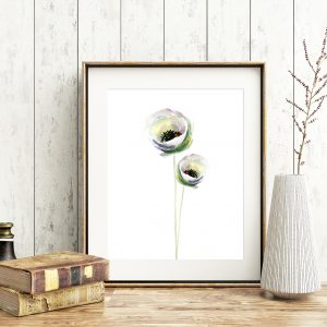White Anemone Flowers Watercolor Printable