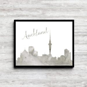 Gray Watercolor Auckland Skyline Printable