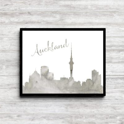 Gray Watercolor Auckland Skyline Printable
