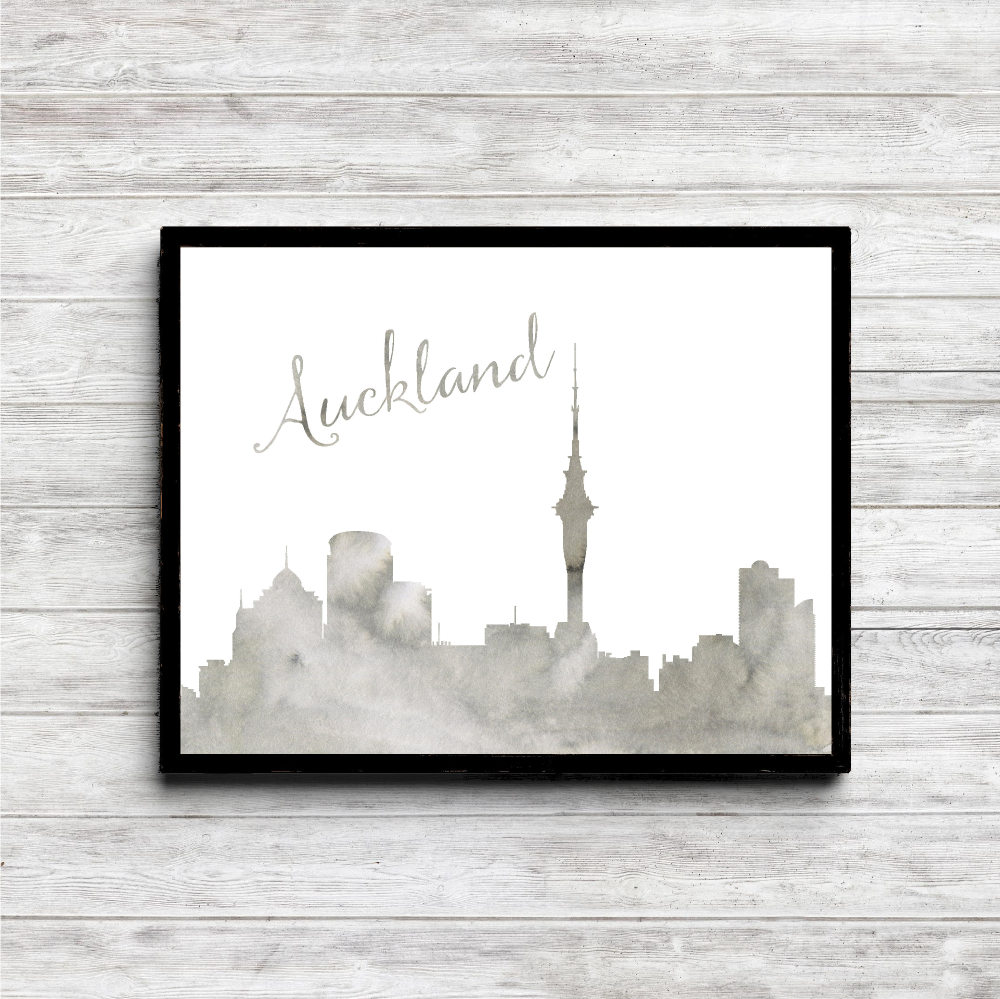 Gray Watercolor Auckland Skyline Printable