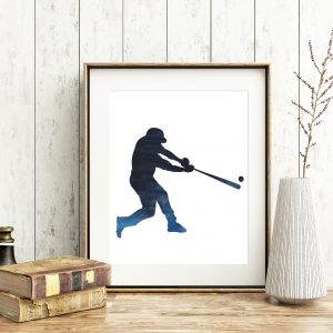 Blue Watercolor Baseball Player Printable