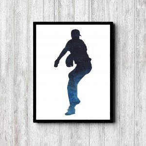Printable Blue Watercolor Baseball Player