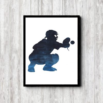 Printable Baseball Player Blue Watercolor