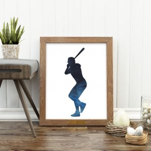 Baseball Player Blue Watercolor Printable