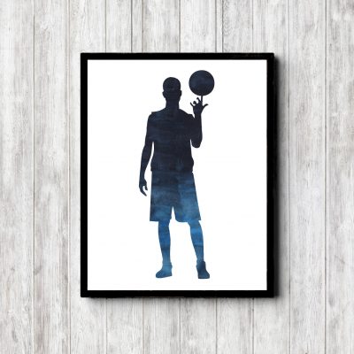 Basketball Player Blue Watercolor Printable