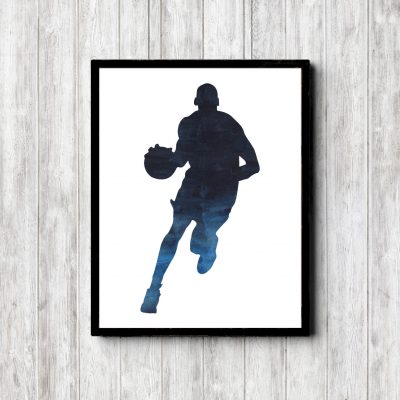 Blue Watercolor Basketball Player Printable
