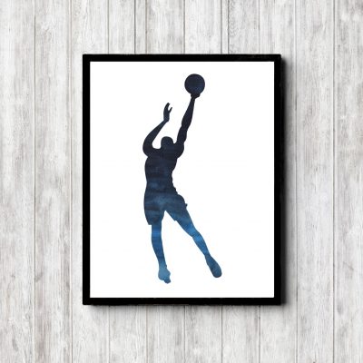 Printable Blue Watercolor Basketball Player