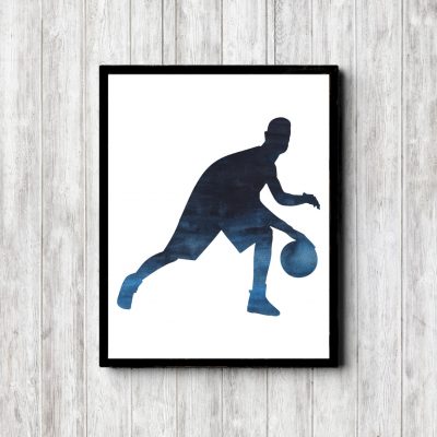 Blue Watercolor Printable Basketball Player