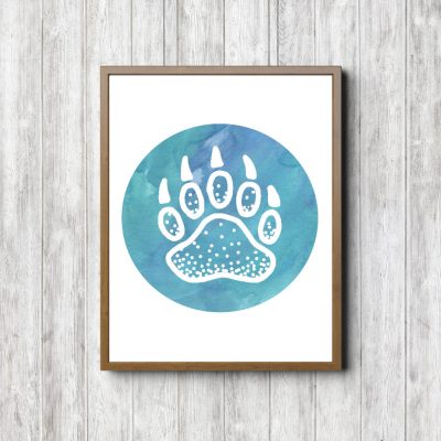Blue Watercolor Bear Paw Print