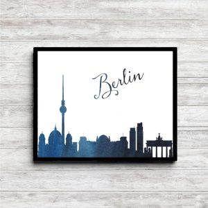 Blue Watercolor Berlin Skyline Printable