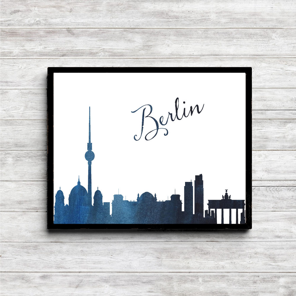 Blue Watercolor Berlin Skyline Printable