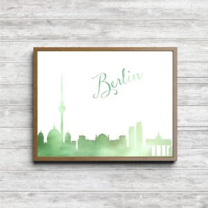 Green Watercolor Berlin Skyline Printable