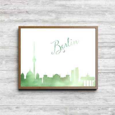 Green Watercolor Berlin Skyline Printable