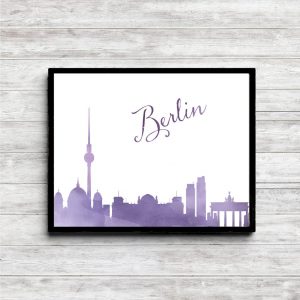 Purple Watercolor Berlin Skyline Printable