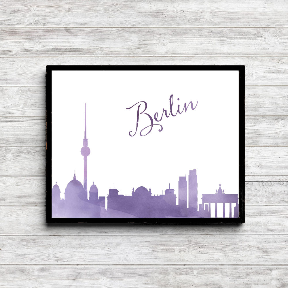Purple Watercolor Berlin Skyline Printable