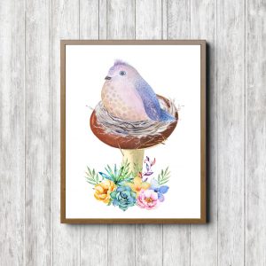 Whimsical Bird Nest & Mushrooms Printable