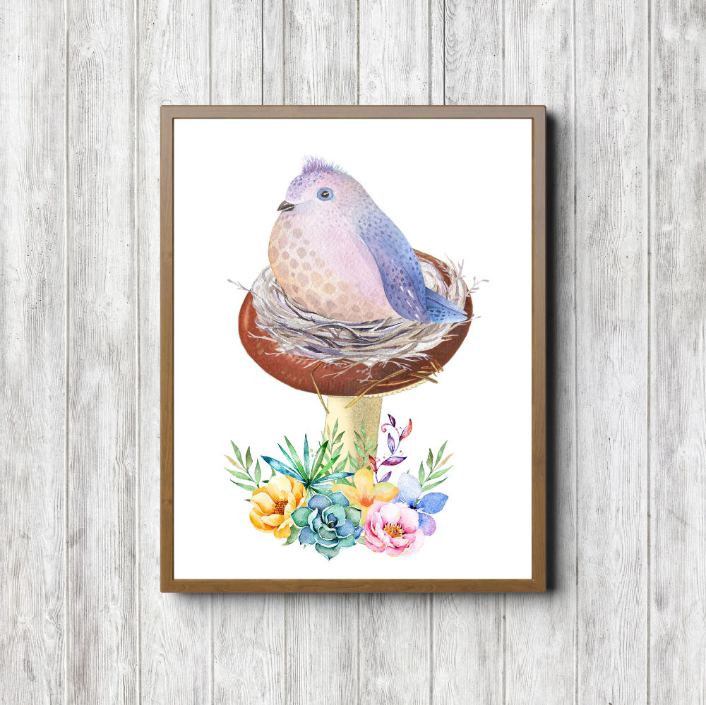 Whimsical Bird Nest & Mushrooms Printable