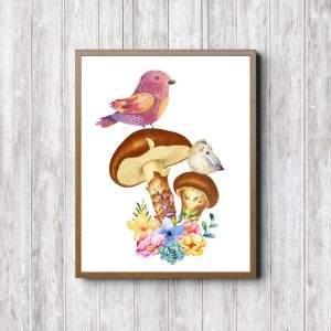Cute Birds & Mushrooms Printable