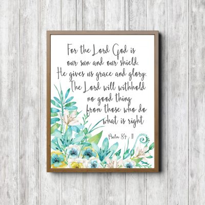 Psalm 84:11 Blue Leaves Printable
