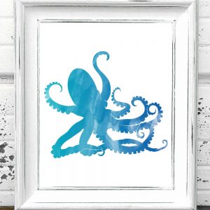 Bright Blue Watercolor Octopus Printable