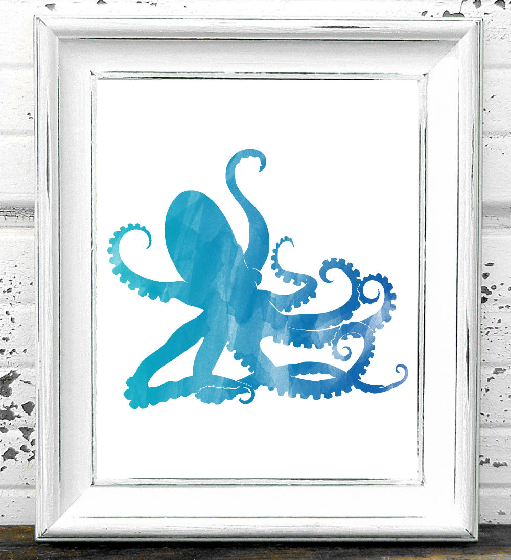 Bright Blue Watercolor Octopus Printable