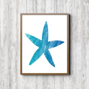 Bright Blue Watercolor Printable Starfish