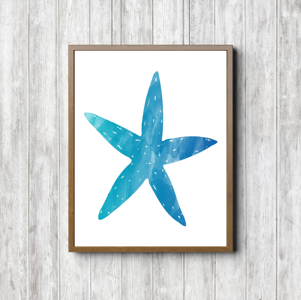 Bright Blue Watercolor Printable Starfish