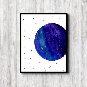 Blue Watercolor Full Moon Printable