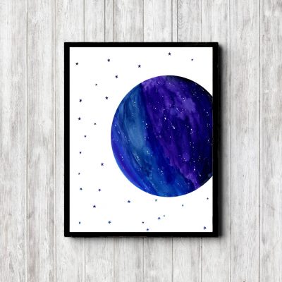 Blue Watercolor Full Moon Printable