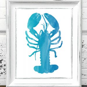 Bright Blue Watercolor Lobster Printable