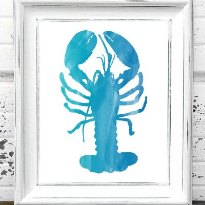 Bright Blue Watercolor Lobster Printable