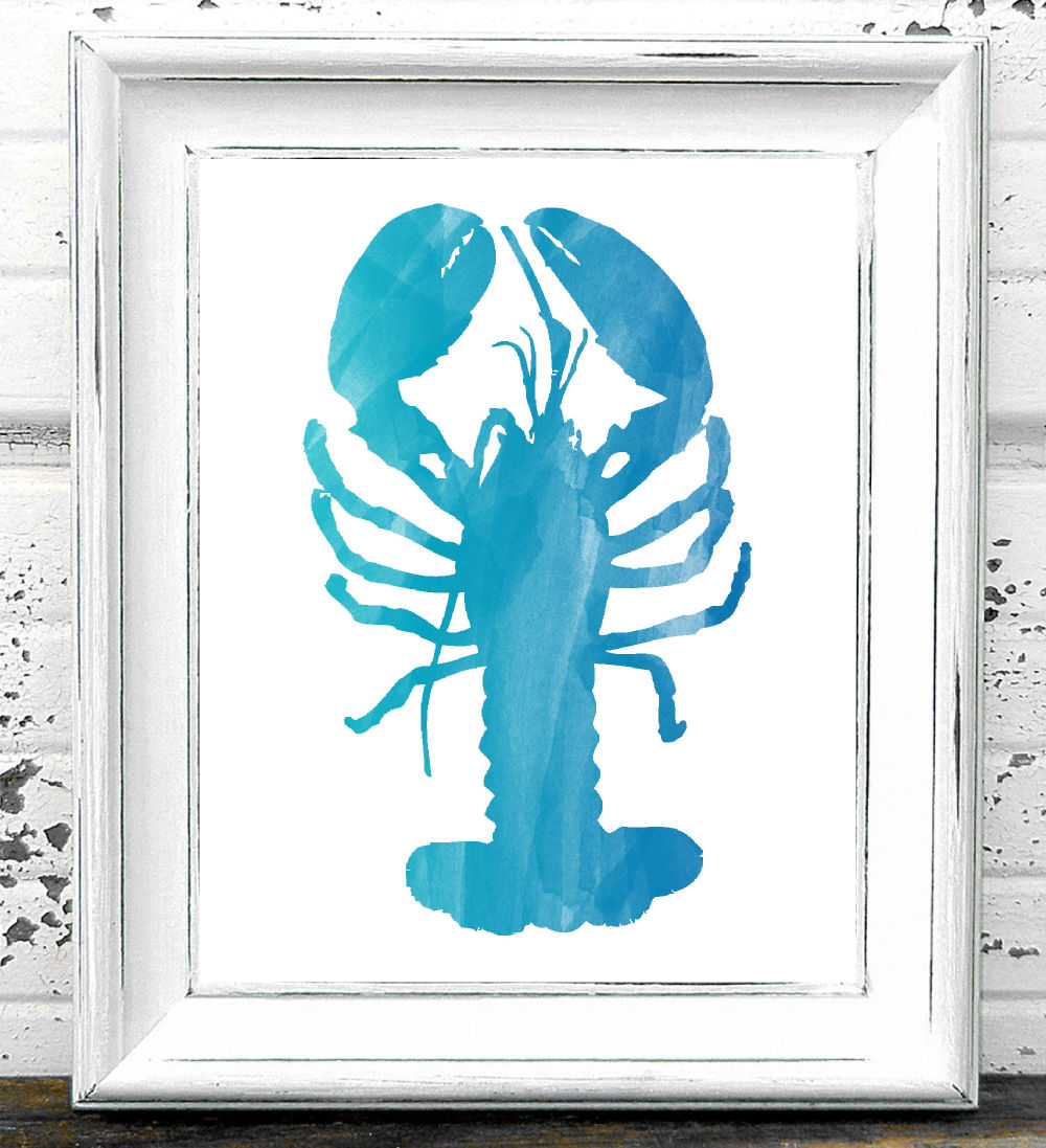 Bright Blue Watercolor Lobster Printable