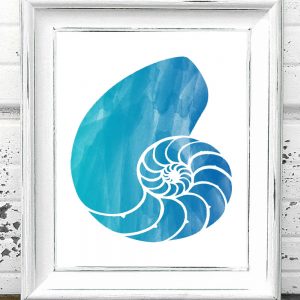 Blue Watercolor Nautilus Shell Printable