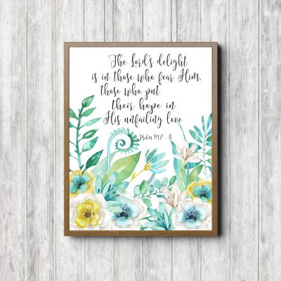 Psalm 147:11 Blue Leaves Printable