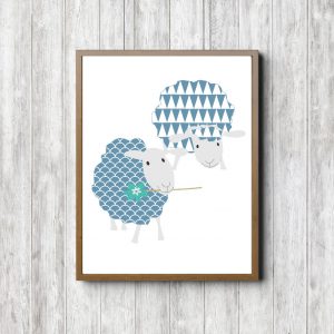 Blue Patterns Cute Sheep Printable