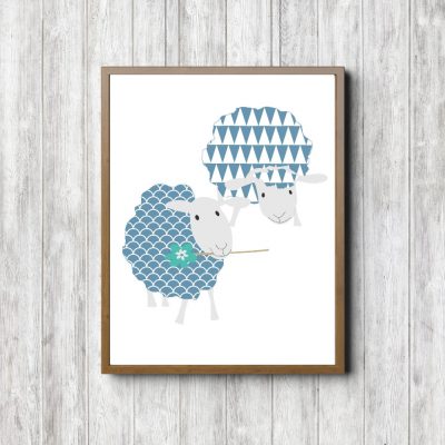 Blue Patterns Cute Sheep Printable