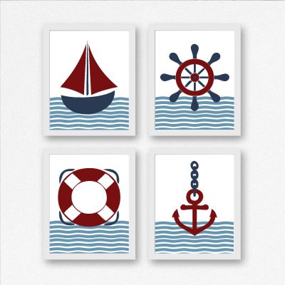Red & Blue Printable Nautical Set