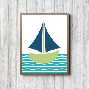 Green & Blue Sailboat Nautical Printable