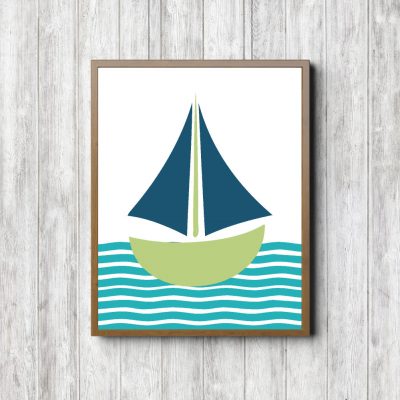 Green & Blue Sailboat Nautical Printable