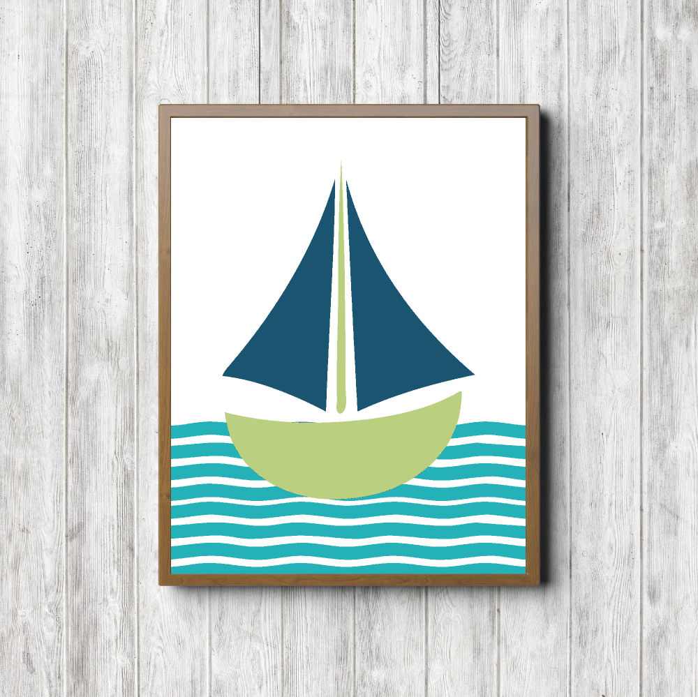 Green & Blue Sailboat Nautical Printable